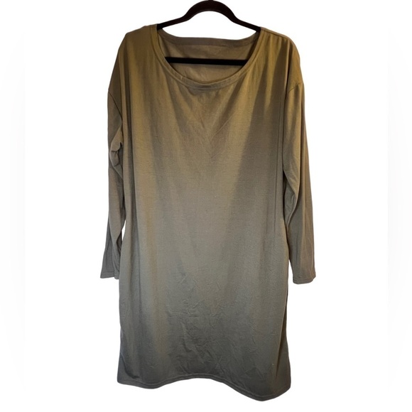 Sale Shein Women’s T-shirt Dress XL Green Long Sleeves Pockets - Picture 2 of 9